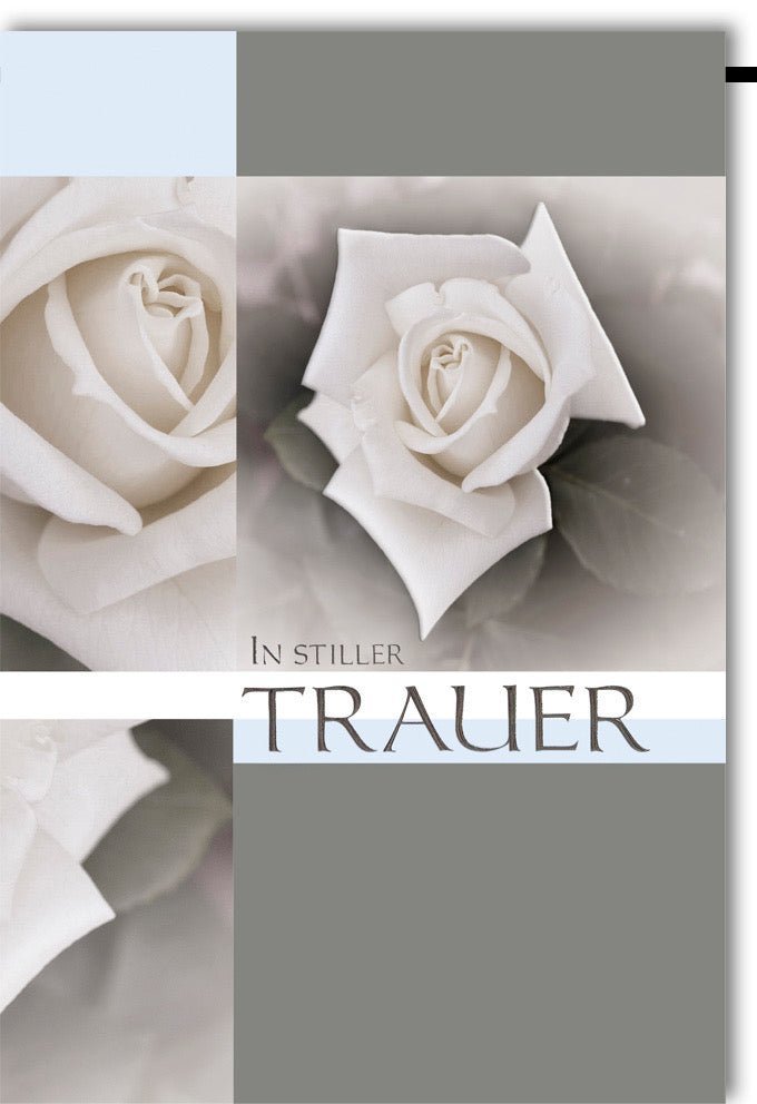 Trauerkarte Beileid – Elegante Schwarz-Weiß Rose mit Folienprägung & "In stiller Trauer" Botschaft, inklusive Kuvert
