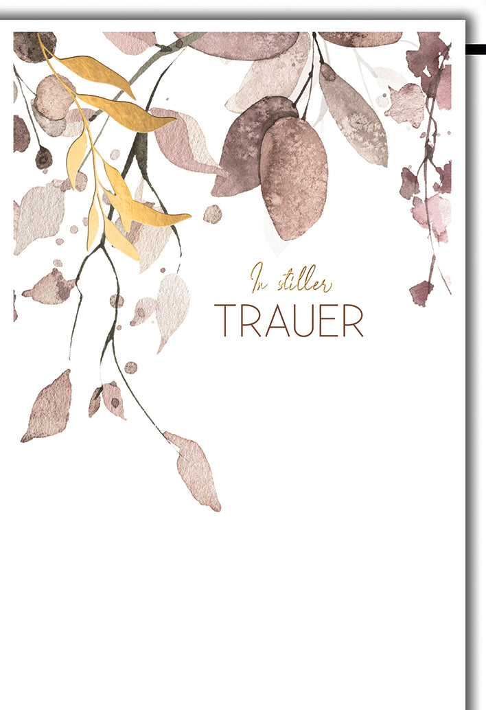Trauerkarte Elegant: Aquarell-Blätter in Herbsttönen mit "In stiller Trauer"
