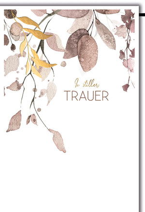 Trauerkarte Elegant: Aquarell-Blätter in Herbsttönen mit 
