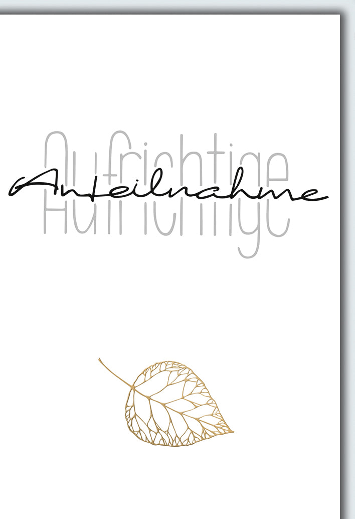 Trauerkarte Elegant: Goldenes Blatt-Motiv mit minimalistischer Typografie