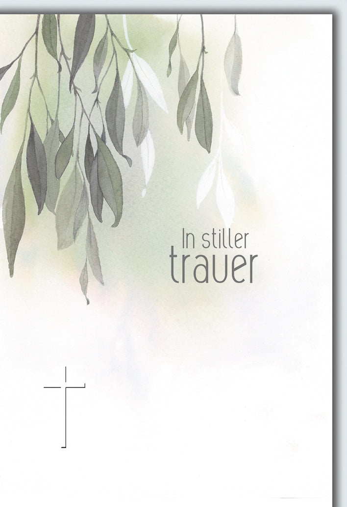 Trauerkarte Elegant: Hängende Eukalyptus-Zweige in Aquarell mit Kreuz-Symbol