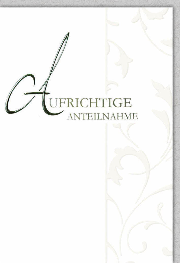 Trauerkarte Elegant: Stilisiertes Herz-Motiv in dezenten Grüntönen mit goldener Schrift