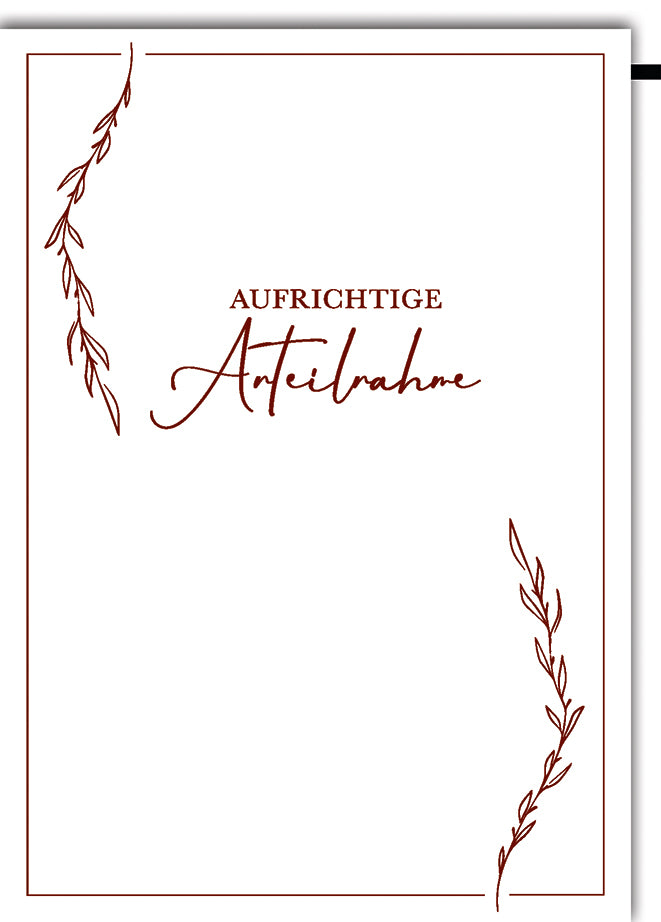 Trauerkarte Elegant: Zarte Zweige in Bordeaux mit aufrichtiger Anteilnahme-Botschaft