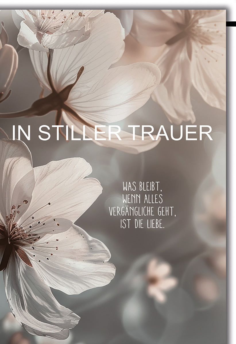 Trauerkarte - Elegante Kirschblüten in sanften Pastelltönen mit einfühlsamem Zitat für stille Anteilnahme