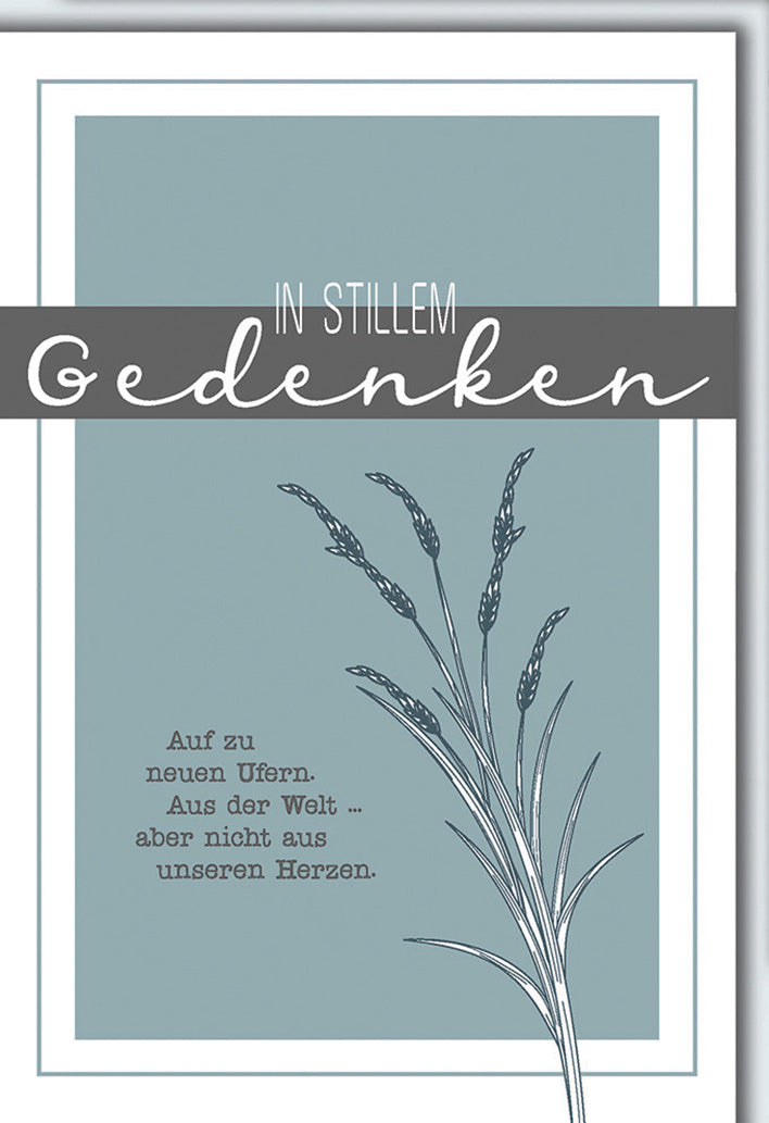 Trauerkarte Gedenken: Elegante Weizenähren-Illustration in Pastelltönen mit Spruch