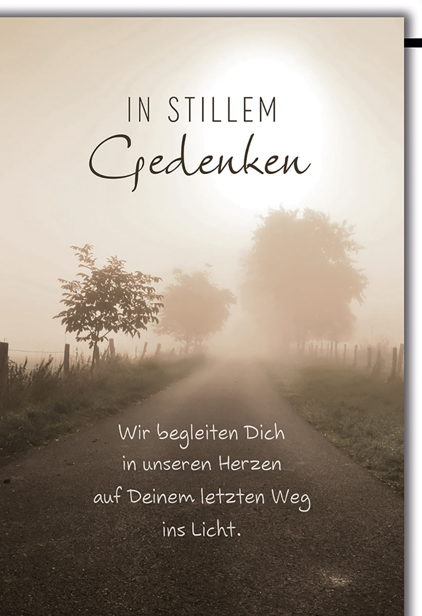 Trauerkarte "In stillem Gedenken" – Sanfte Landschaft in Sepia, beruhigende Worte für einfühlsame Abschiede