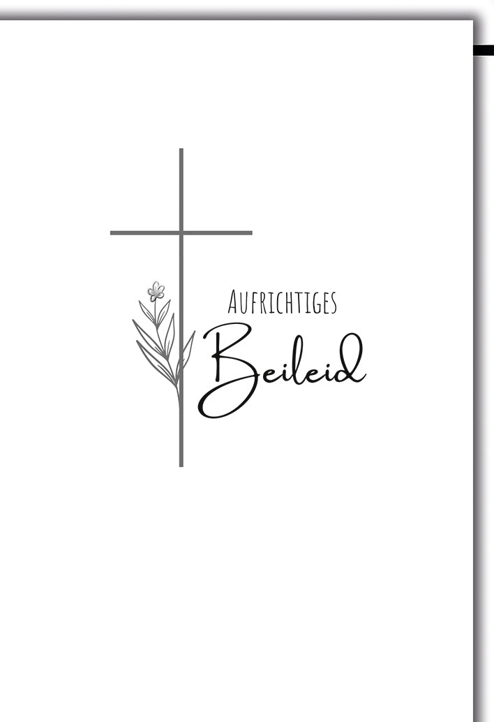 Trauerkarte Minimalistisch: Schlichtes Kreuz mit Blütenzweig, Aufrichtiges Beileid