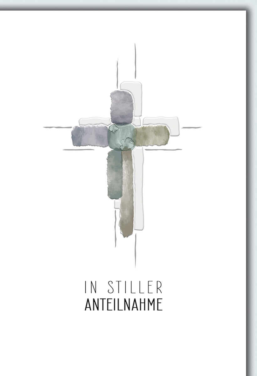 Trauerkarte mit Aquarellkreuz – Schlichte Eleganz in gedeckten Tönen für stille Anteilnahme