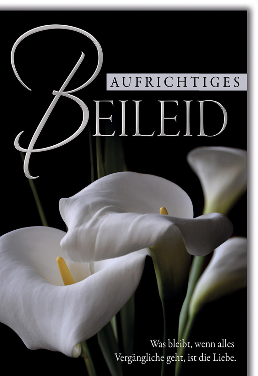 Trauerkarte mit Calla-Lilien-Motiv – Elegante Beileidskarte in Schwarz-Weiß für stilvolle Anteilnahme