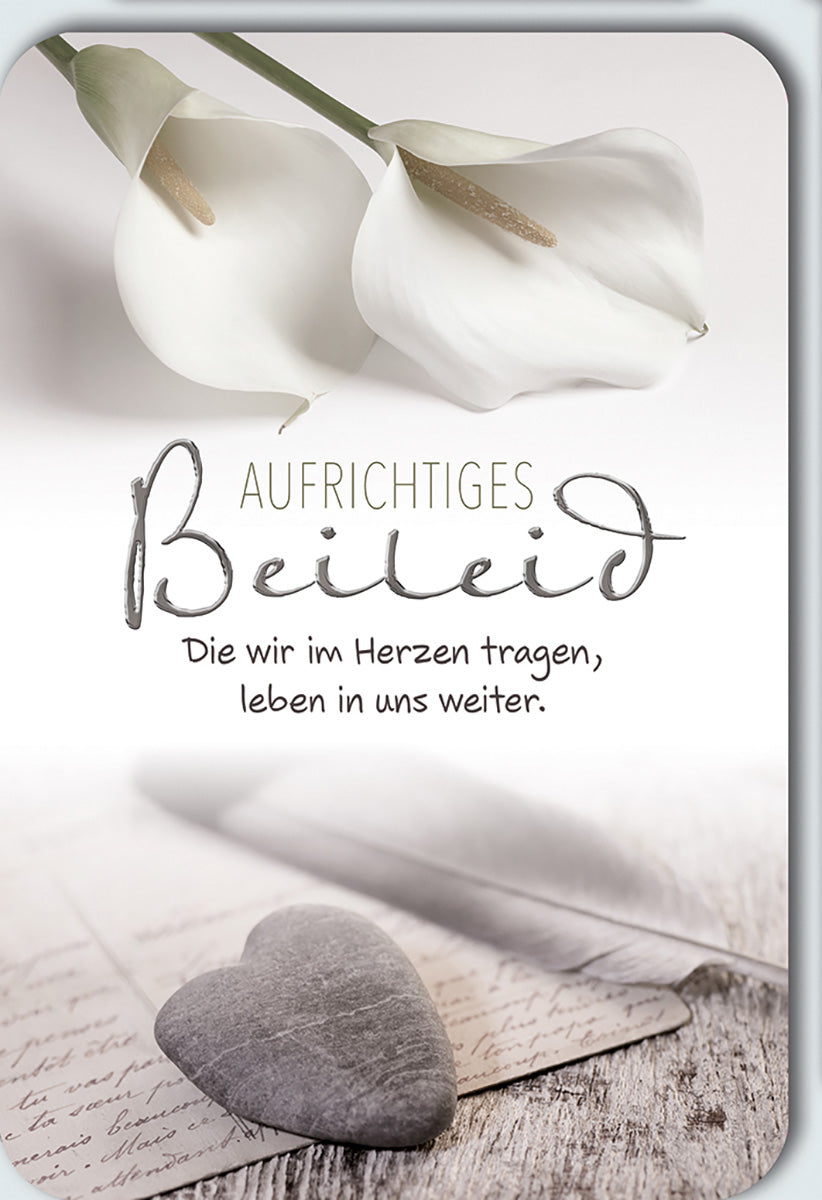 Trauerkarte mit Calla-Motiv – Elegante Beileidskarte in Weiß und Grau für einfühlsame Anteilnahme