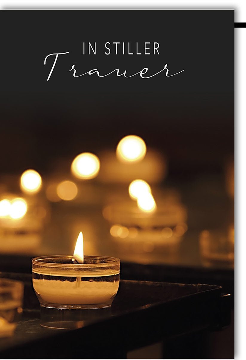 Trauerkarte "In stiller Trauer" – Einfühlsames Kerzenmotiv auf schwarzem Hintergrund, Modernes Design, Inkl. farblich passendem Kuvert