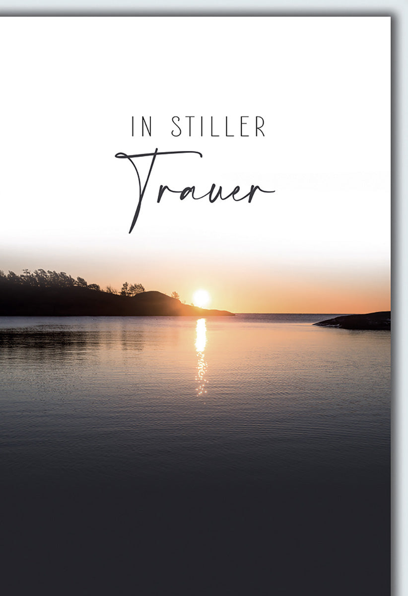 Trauerkarte mit Sonnenuntergang am See – Elegantes Design für stille Anteilnahme und Trost spenden