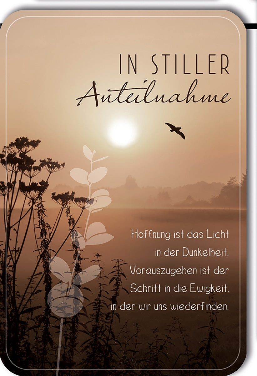 Trauerkarte mit Sonnenuntergangsmotiv und Silhouetten: Hoffnung und Trost in Zeiten der Dunkelheit