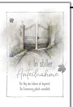 Trauerkarte mit Tor-Motiv, Aquarell-Stil, sanfte Farben – 