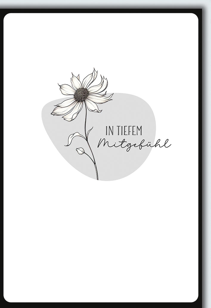 Trauerkarte Mitgefühl: Filigrane Blüten-Illustration mit Schriftzug, minimalistisch