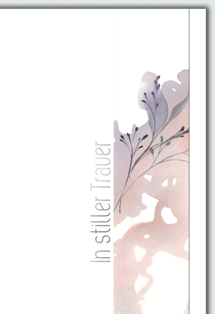 Trauerkarte Modern: Aquarell-Herz in Rosa-Violett mit stillen Blütenzweigen