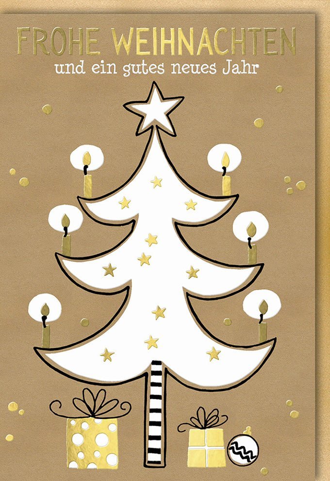 Weihnachtskarte – Festliche Grüße mit glänzender Folienprägung. Zeitloser Wunsch: Frohe Weihnachten und ein gutes neues Jahr. Inkl. Kuvert.