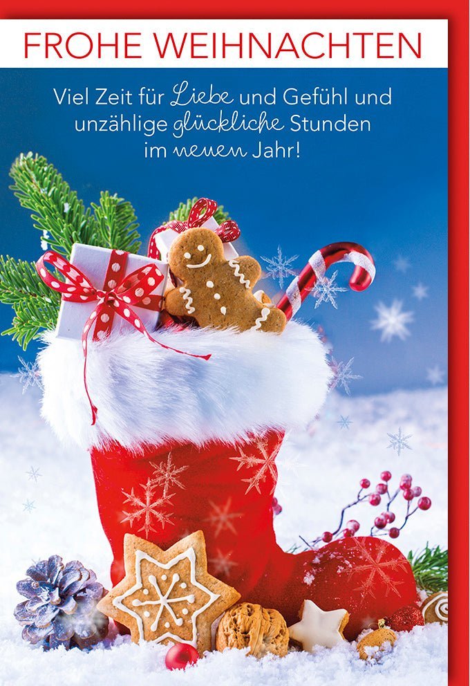 Weihnachtsgrußkarte: Festliche Grüße im Schnee mit Folienprägung und Kuvert – Für besinnliche Festtage voller Liebe und Glück