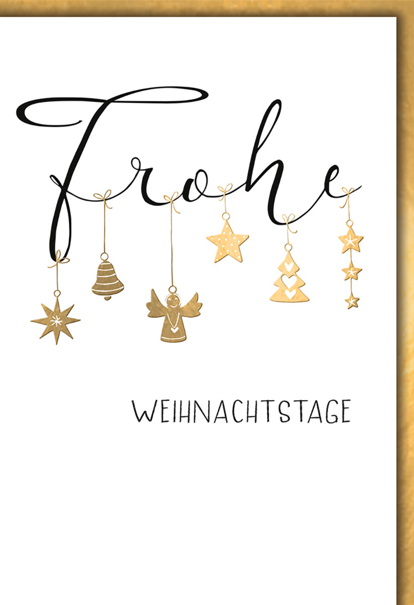 Weihnachtskarte: Elegante Goldakzente mit Sternen und Engel für stilvolle Festtagsgrüße