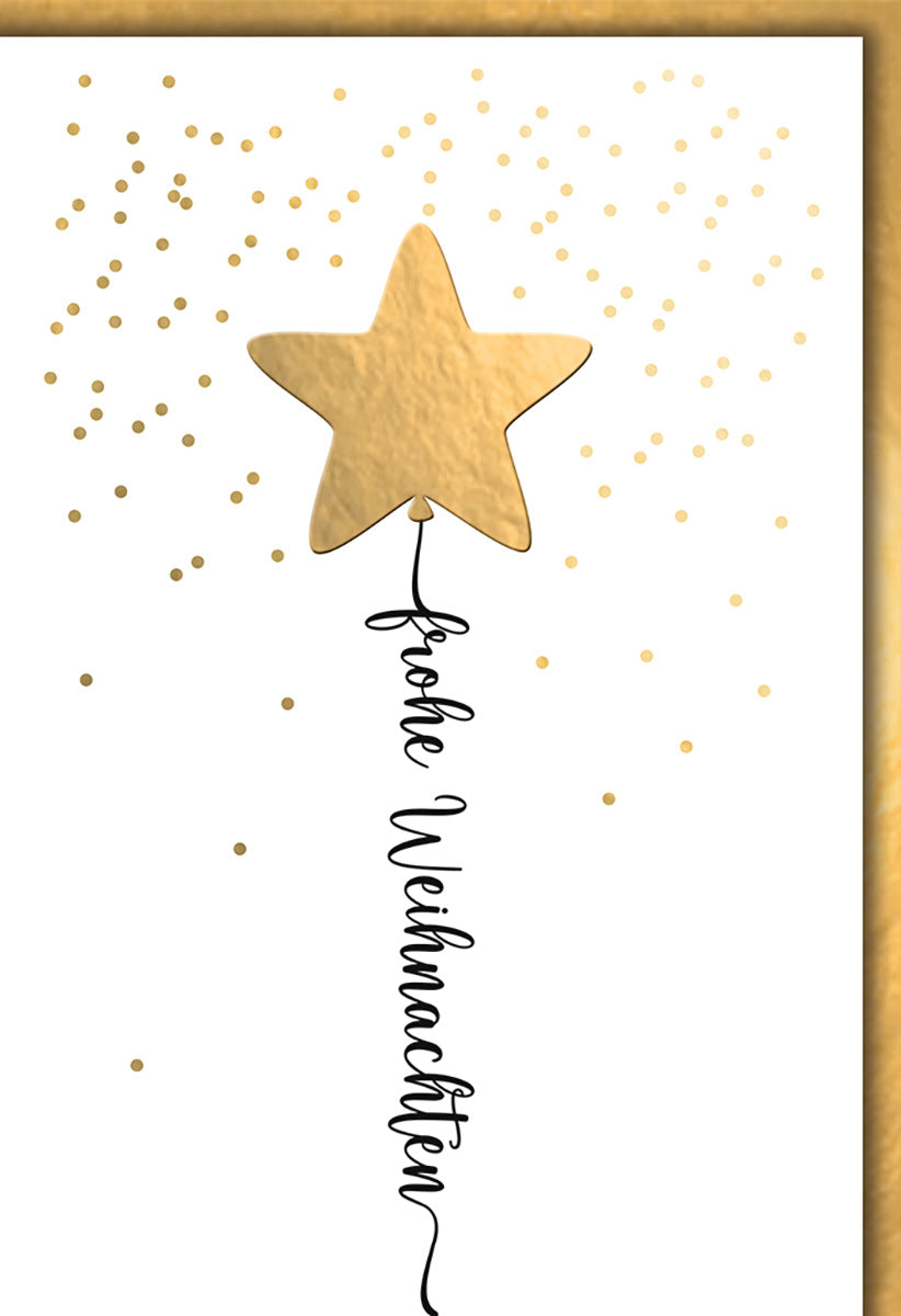 Weihnachtskarte: Elegante Stern-Design mit Goldakzenten und Schriftzug "Frohe Weihnachten"