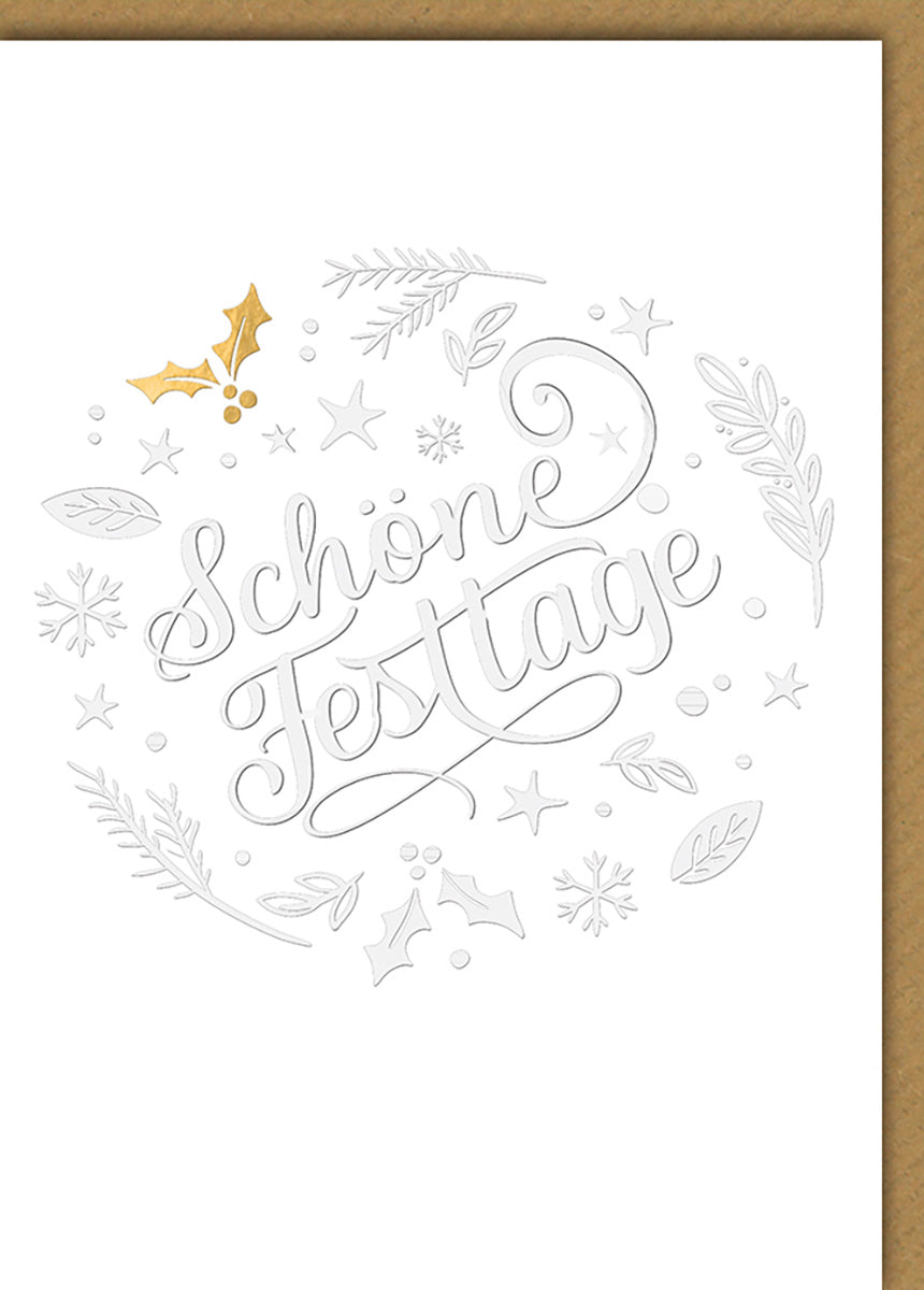 Weihnachtskarte: Elegantes Design mit Goldakzenten und festlichen Motiven für stilvolle Festtagsgrüße