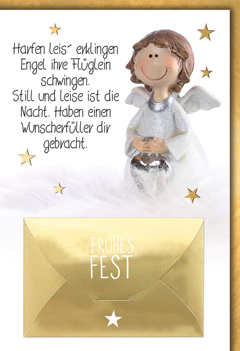 Weihnachtskarte Engelmotiv mit Goldakzenten – Besinnliche Grüße für die Festtage