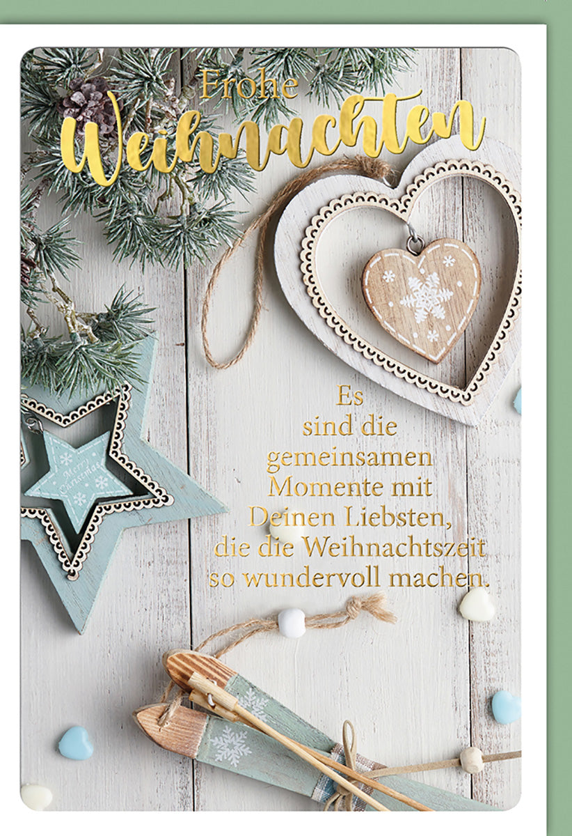 Weihnachtskarte im rustikalen Stil mit Holzdekor und Herzmotiv – Perfekt für besinnliche Grüße