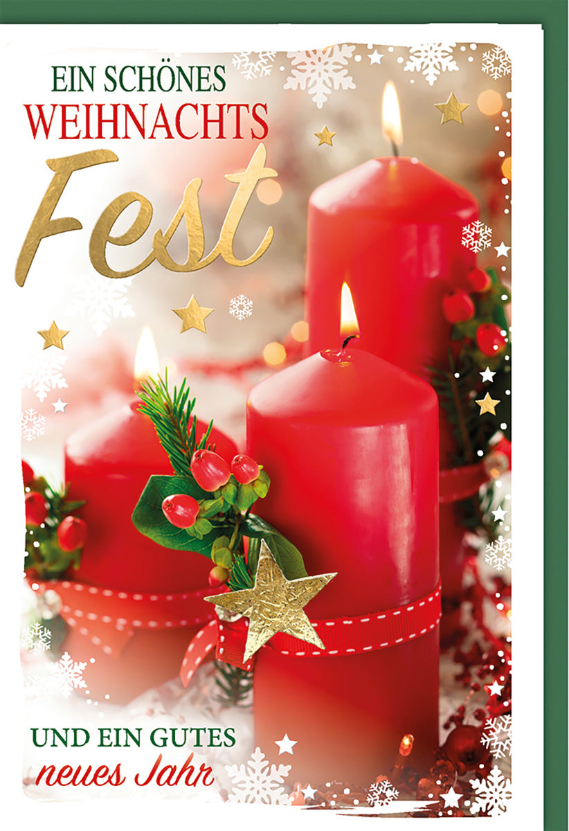 Weihnachtskarte mit roten Kerzen und Tannenzweigen – Festliche Grüße für besinnliche Feiertage