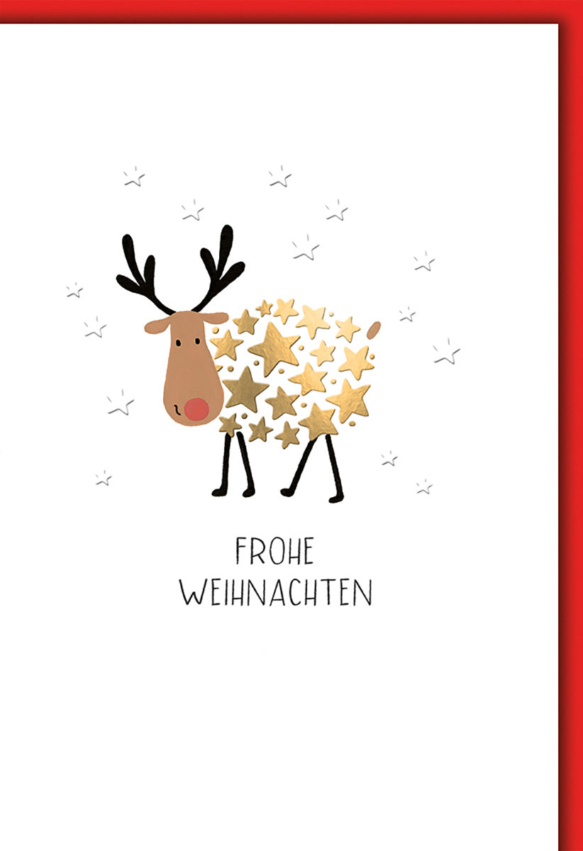 Weihnachtskarte Rentier-Design mit goldenen Sternen und minimalistischer Eleganz für festliche Grüße